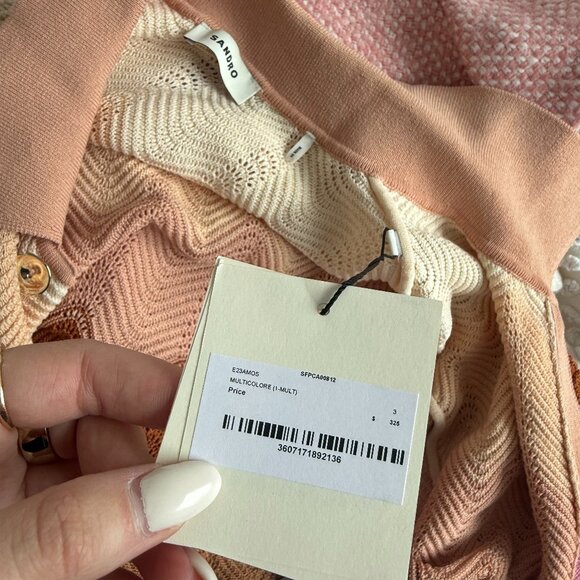 NWT Sandro Amos Knit Cardigan Cropped Multicolored Chevron Pattern Button Front - Picture 2 of 8